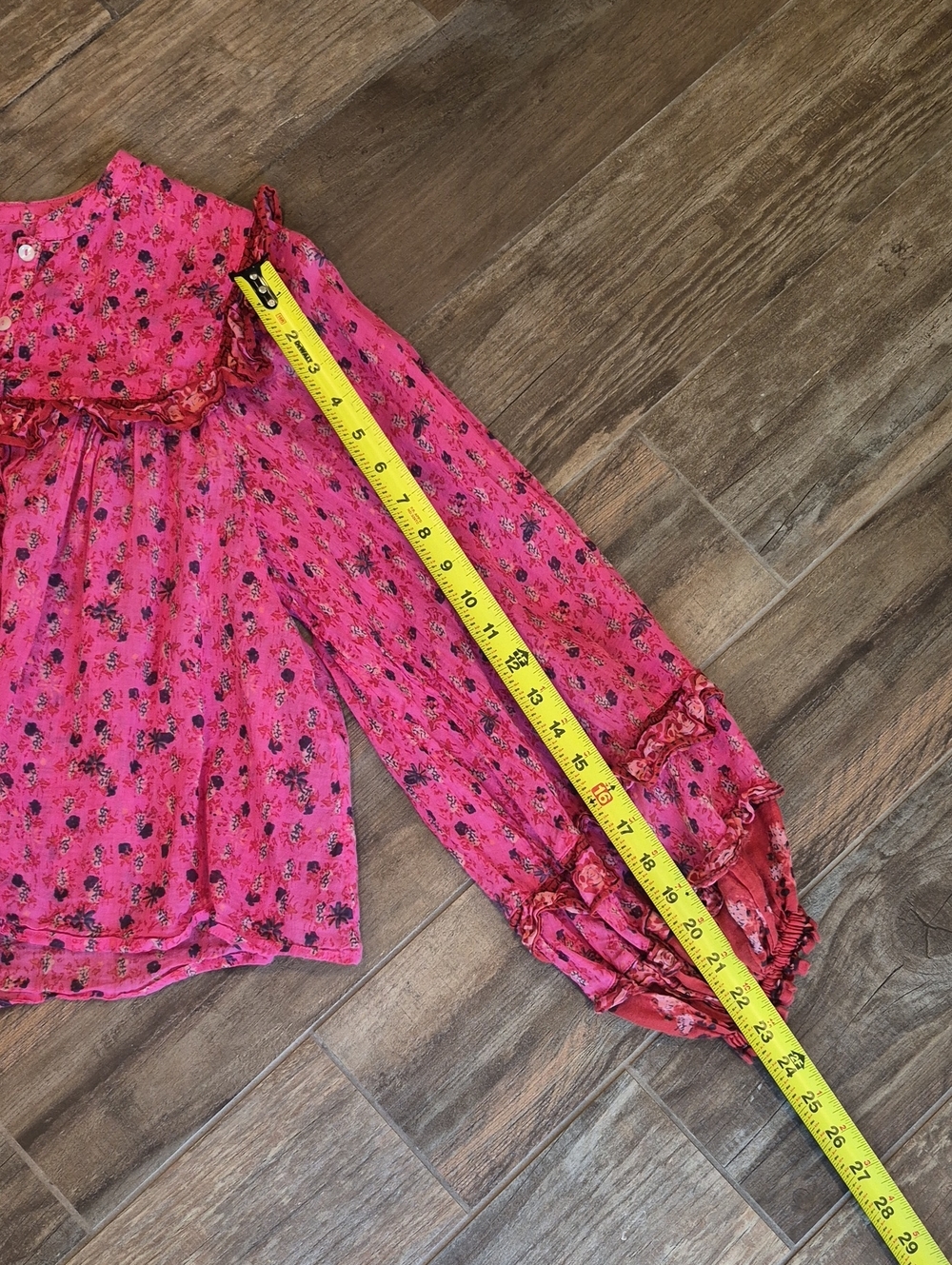 Free People Pink & Red Ruffle Detail Floral Long Sleeve Bohemian Top, XS - Picture 7 of 10
